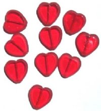 10 15mm Flat Cut Window Heart Beads Red